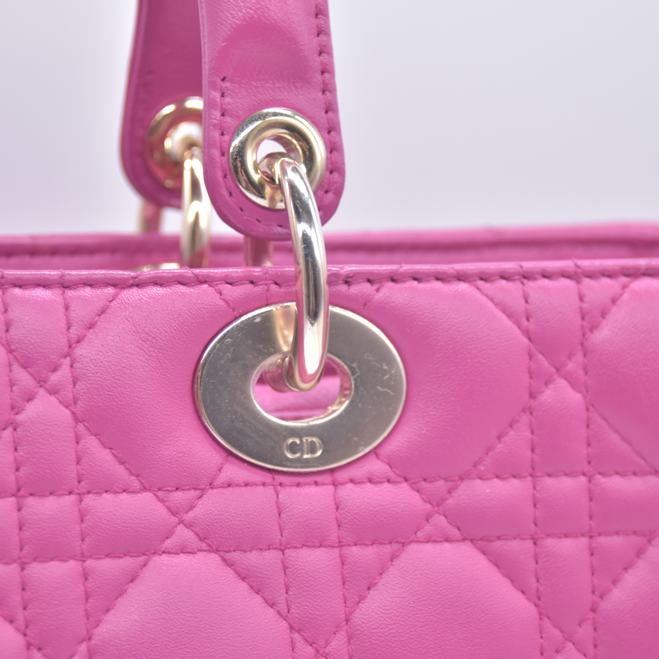 $7000 Damaged Christian Dior Lambskin Cannage Large Lady Dior Fuchsia CONSIGNMENT