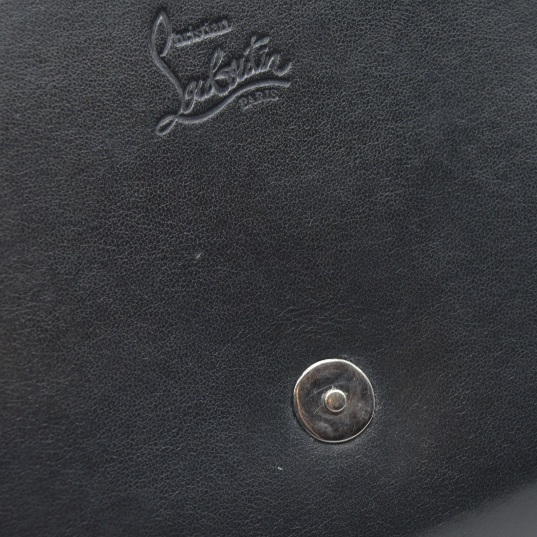 $1490 CHRISTIAN LOUBOUTIN Calfskin Patent Spikes Paloma Clutch Black