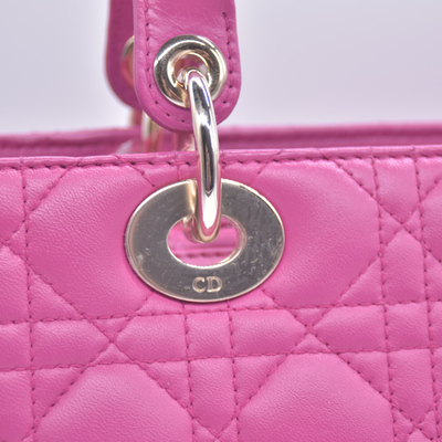 $7000 Damaged Christian Dior Lambskin Cannage Large Lady Dior Fuchsia CONSIGNMENT