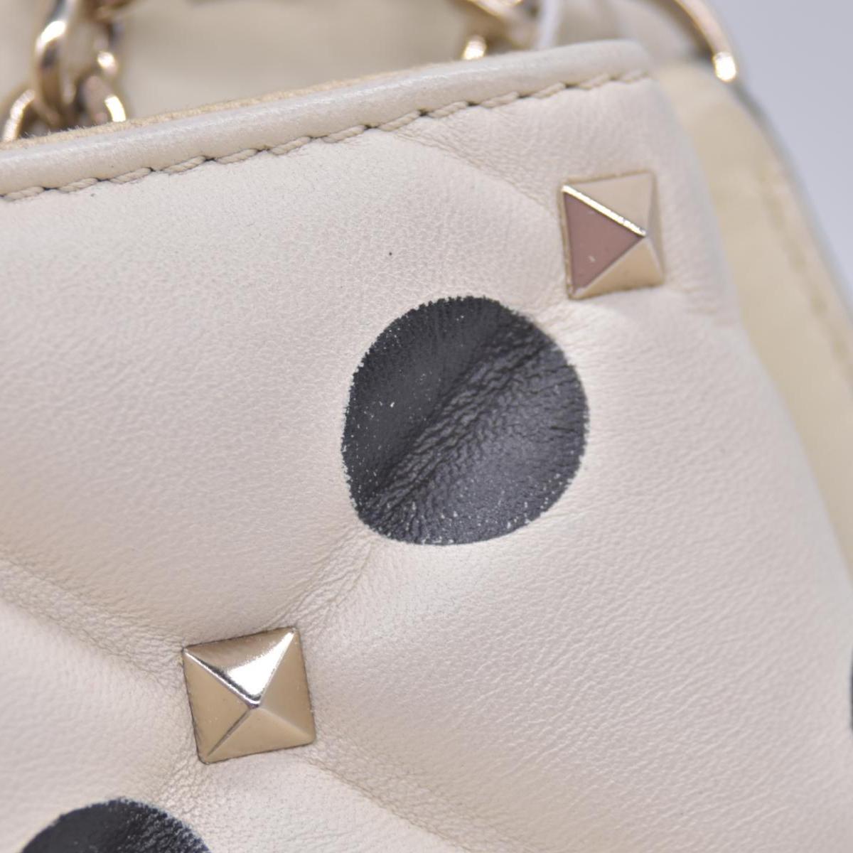 $2675 VALENTINO Lambskin Polka Dot Rockstud Candystud Shoulder Bag Light Ivory CONSIGNMENT 10021273