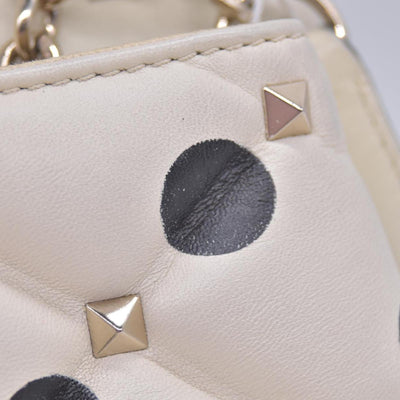 $2675 VALENTINO Lambskin Polka Dot Rockstud Candystud Shoulder Bag Light Ivory CONSIGNMENT 10021273