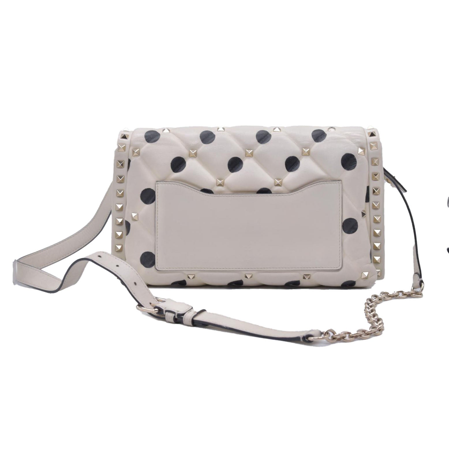 $2675 VALENTINO Lambskin Polka Dot Rockstud Candystud Shoulder Bag Light Ivory CONSIGNMENT 10021273