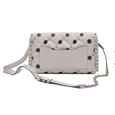 $2675 VALENTINO Lambskin Polka Dot Rockstud Candystud Shoulder Bag Light Ivory CONSIGNMENT 10021273