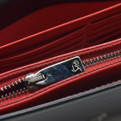 $1490 CHRISTIAN LOUBOUTIN Calfskin Patent Spikes Paloma Clutch Black