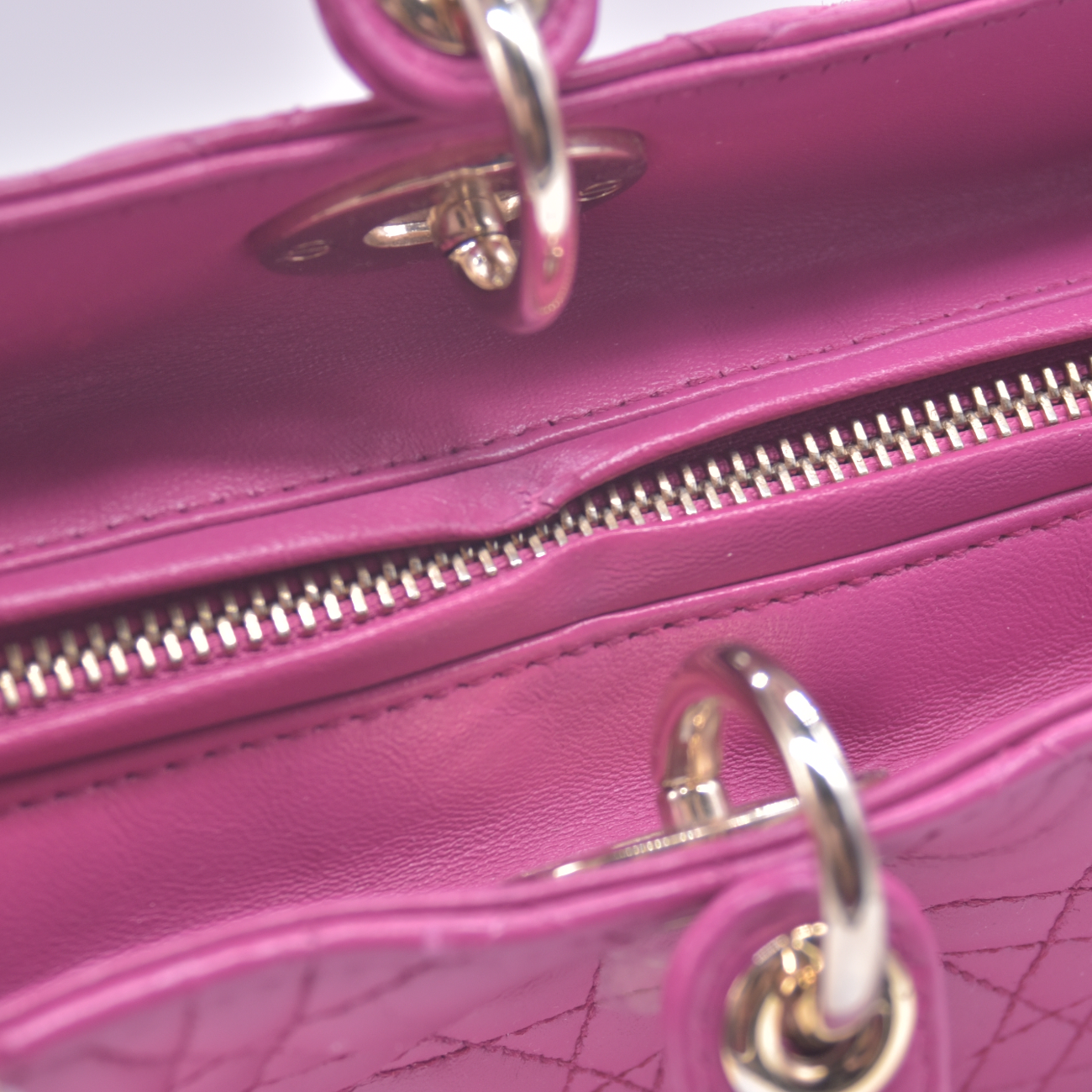 $7000 Damaged Christian Dior Lambskin Cannage Large Lady Dior Fuchsia CONSIGNMENT
