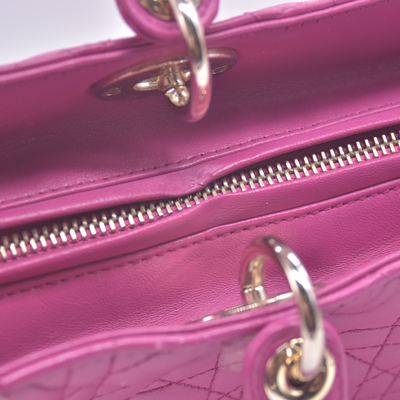 $7000 Damaged Christian Dior Lambskin Cannage Large Lady Dior Fuchsia CONSIGNMENT