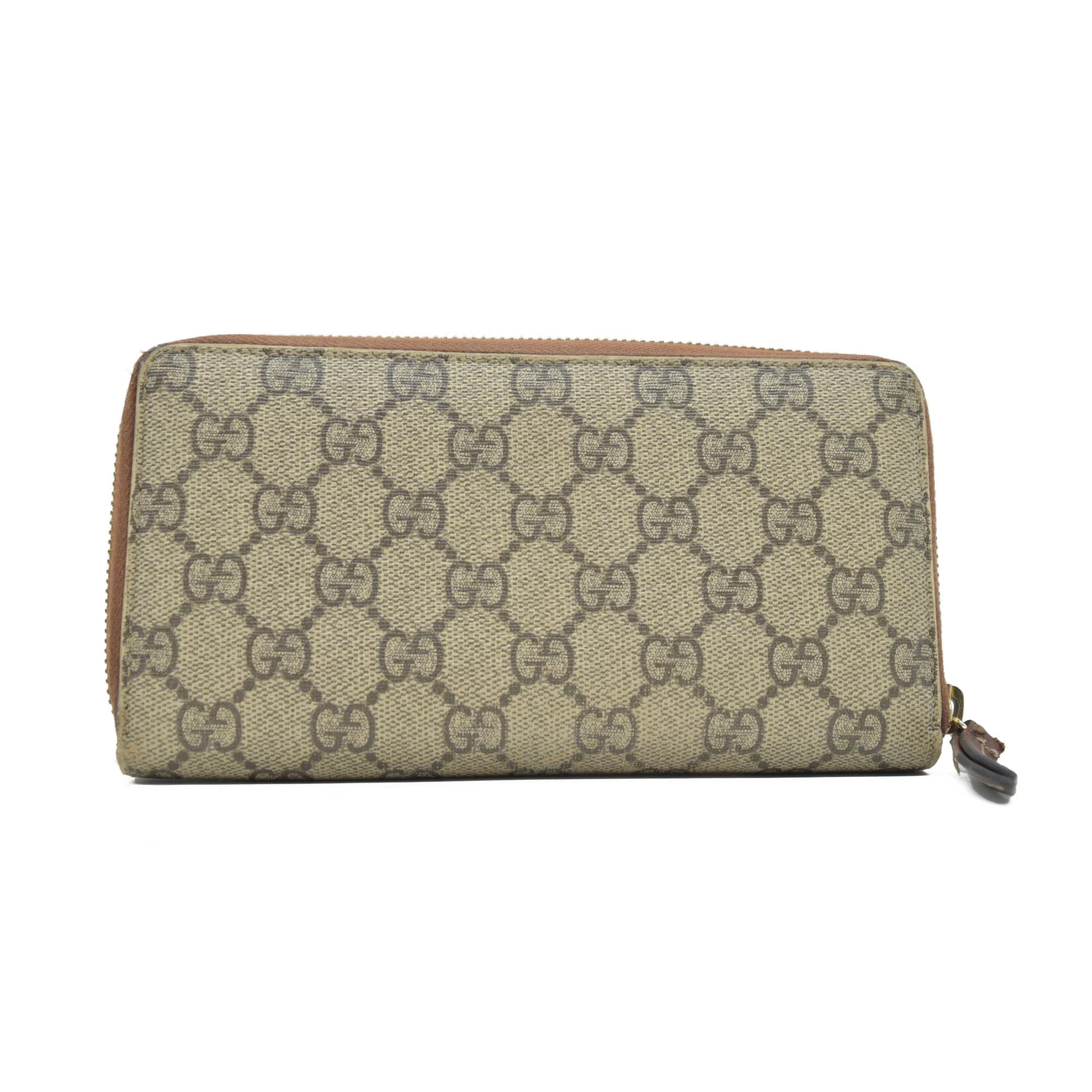 Gucci GG Supreme Monogram Cuoio Toscano Zip Around Wallet Beige Ebony Cuir CONSINGMENT