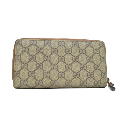 Gucci GG Supreme Monogram Cuoio Toscano Zip Around Wallet Beige Ebony Cuir CONSINGMENT