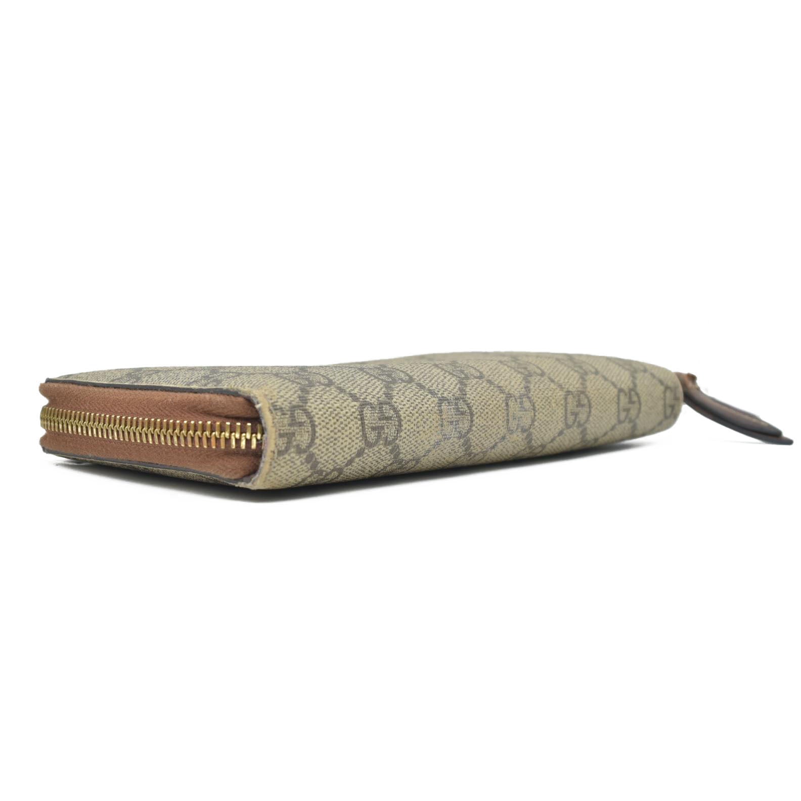 Gucci GG Supreme Monogram Cuoio Toscano Zip Around Wallet Beige Ebony Cuir CONSINGMENT