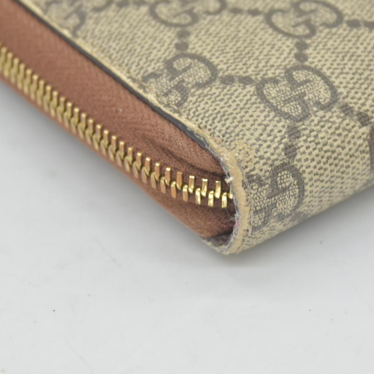 Gucci GG Supreme Monogram Cuoio Toscano Zip Around Wallet Beige Ebony Cuir CONSINGMENT