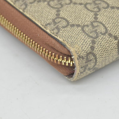 Gucci GG Supreme Monogram Cuoio Toscano Zip Around Wallet Beige Ebony Cuir CONSINGMENT