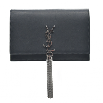 $2100 Saint Laurent Smooth Calfskin Classic Monogram Kate Tassel Chain Wallet Black