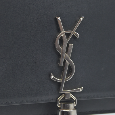 $2100 Saint Laurent Smooth Calfskin Classic Monogram Kate Tassel Chain Wallet Black