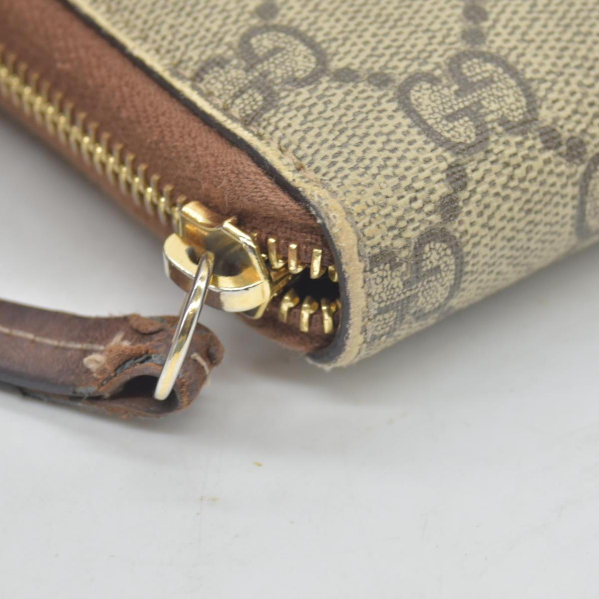 Gucci GG Supreme Monogram Cuoio Toscano Zip Around Wallet Beige Ebony Cuir CONSINGMENT