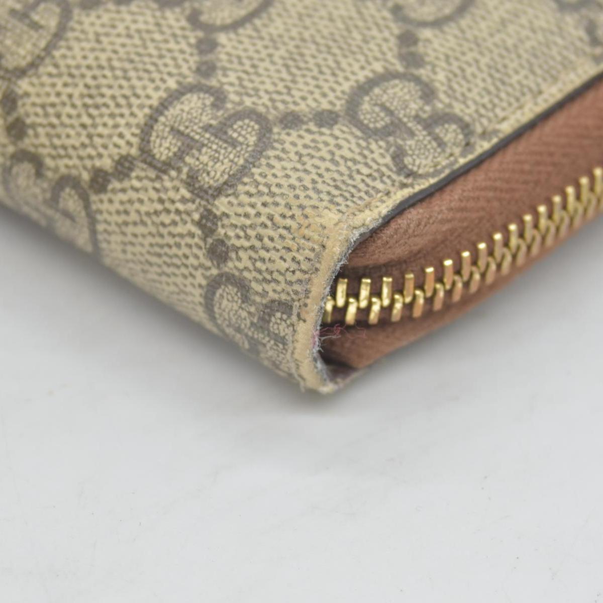 Gucci GG Supreme Monogram Cuoio Toscano Zip Around Wallet Beige Ebony Cuir CONSINGMENT
