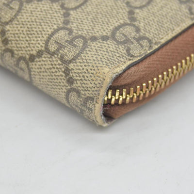 Gucci GG Supreme Monogram Cuoio Toscano Zip Around Wallet Beige Ebony Cuir CONSINGMENT