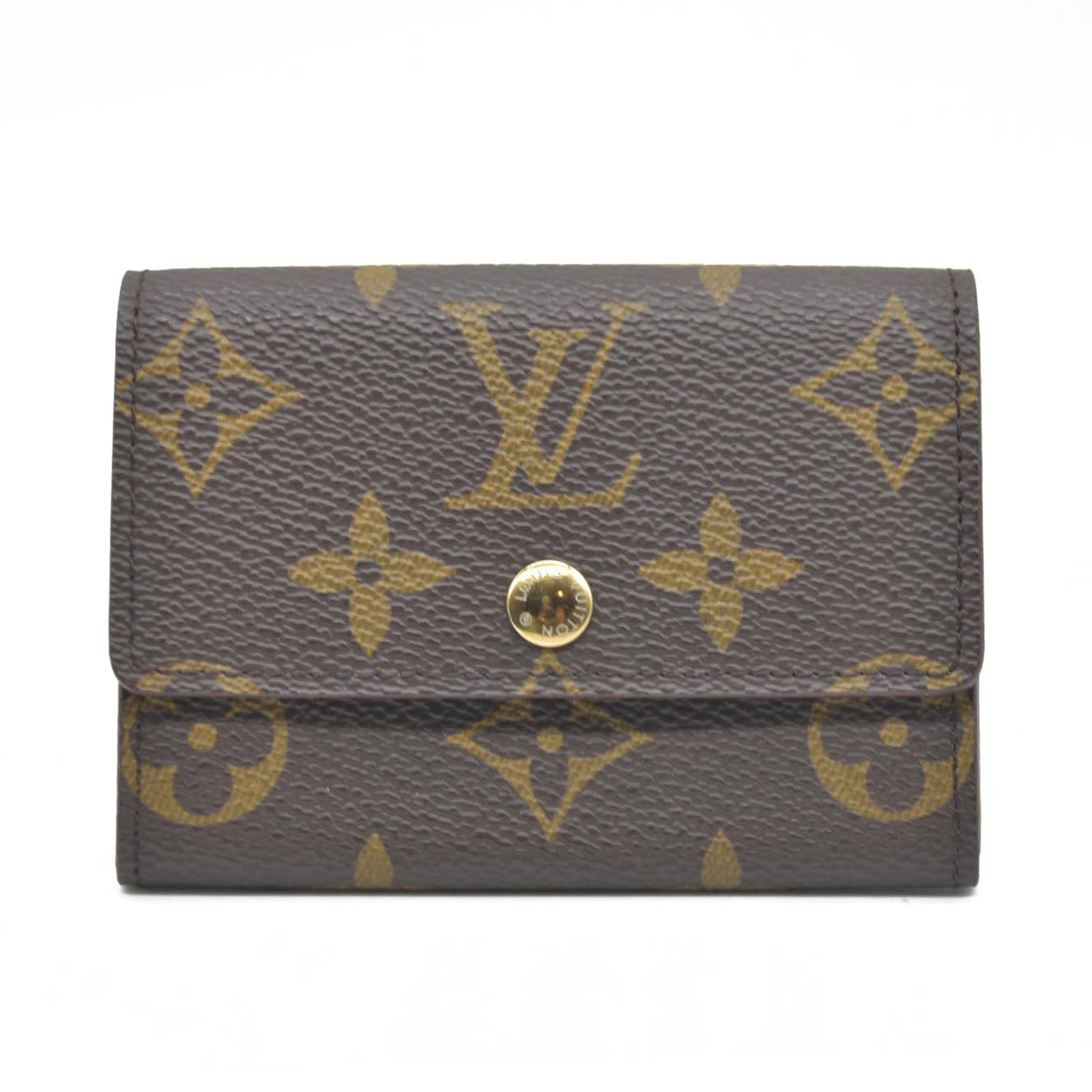 $430 Louis Vuitton Monogram Porte Monnaie Plat Coin Purse Wallet Brown