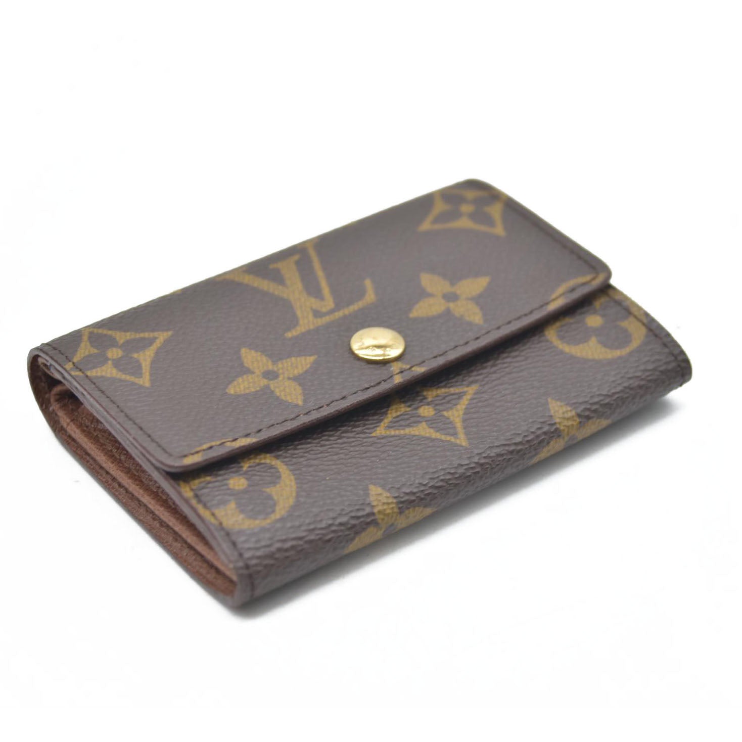 $430 Louis Vuitton Monogram Porte Monnaie Plat Coin Purse Wallet Brown