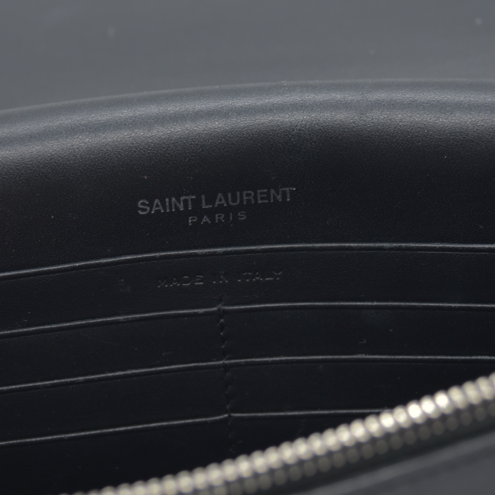 $2100 Saint Laurent Smooth Calfskin Classic Monogram Kate Tassel Chain Wallet Black