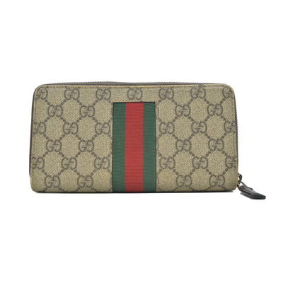 Gucci GG Supreme Monogram Web Bee Zip Around Wallet Beige Cocoa CONSIGNMENT