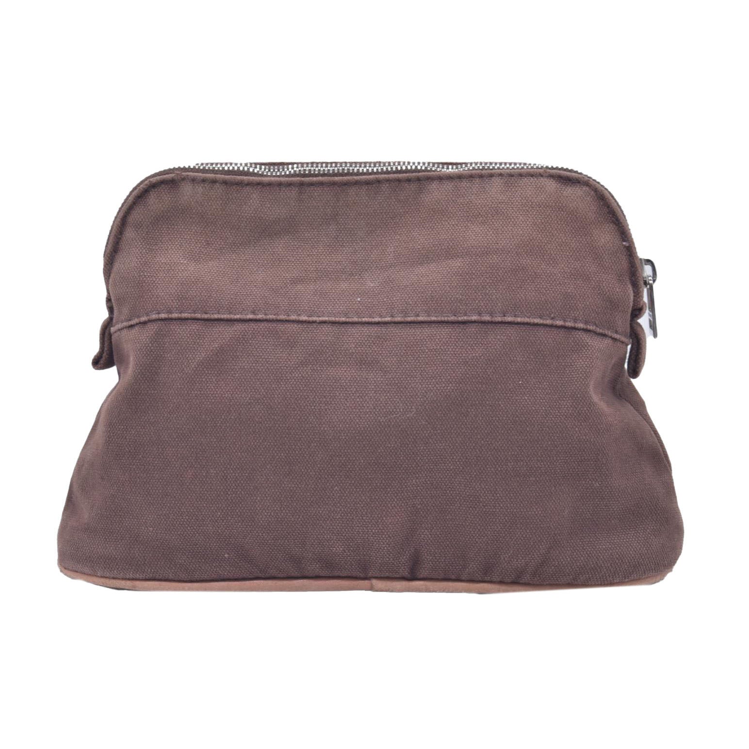 $520 HERMES Cotton Canvas Bolide MM Cosmetic Pouch Brown CONSIGNMENT 10021211