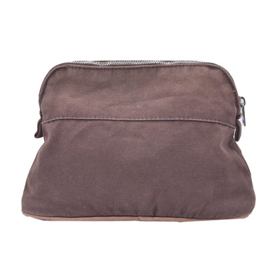 $520 HERMES Cotton Canvas Bolide MM Cosmetic Pouch Brown CONSIGNMENT 10021211