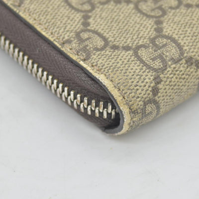 Gucci GG Supreme Monogram Web Bee Zip Around Wallet Beige Cocoa CONSIGNMENT