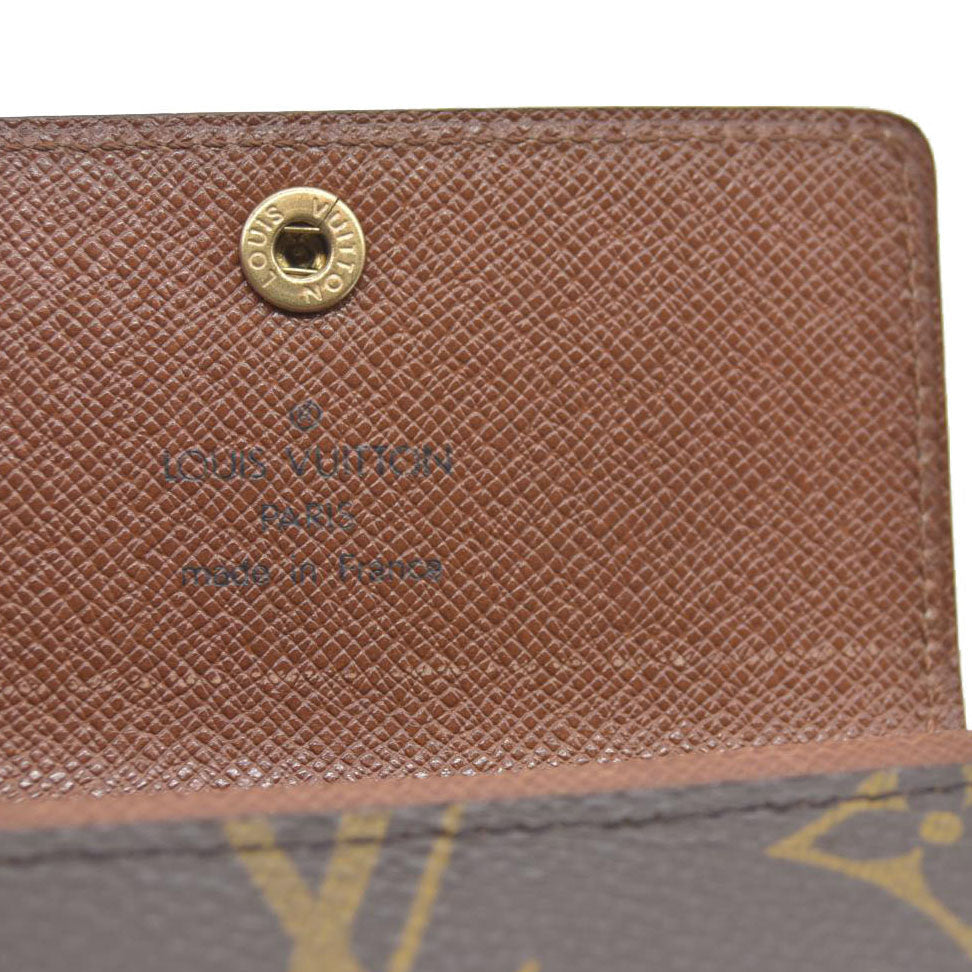 $430 Louis Vuitton Monogram Porte Monnaie Plat Coin Purse Wallet Brown