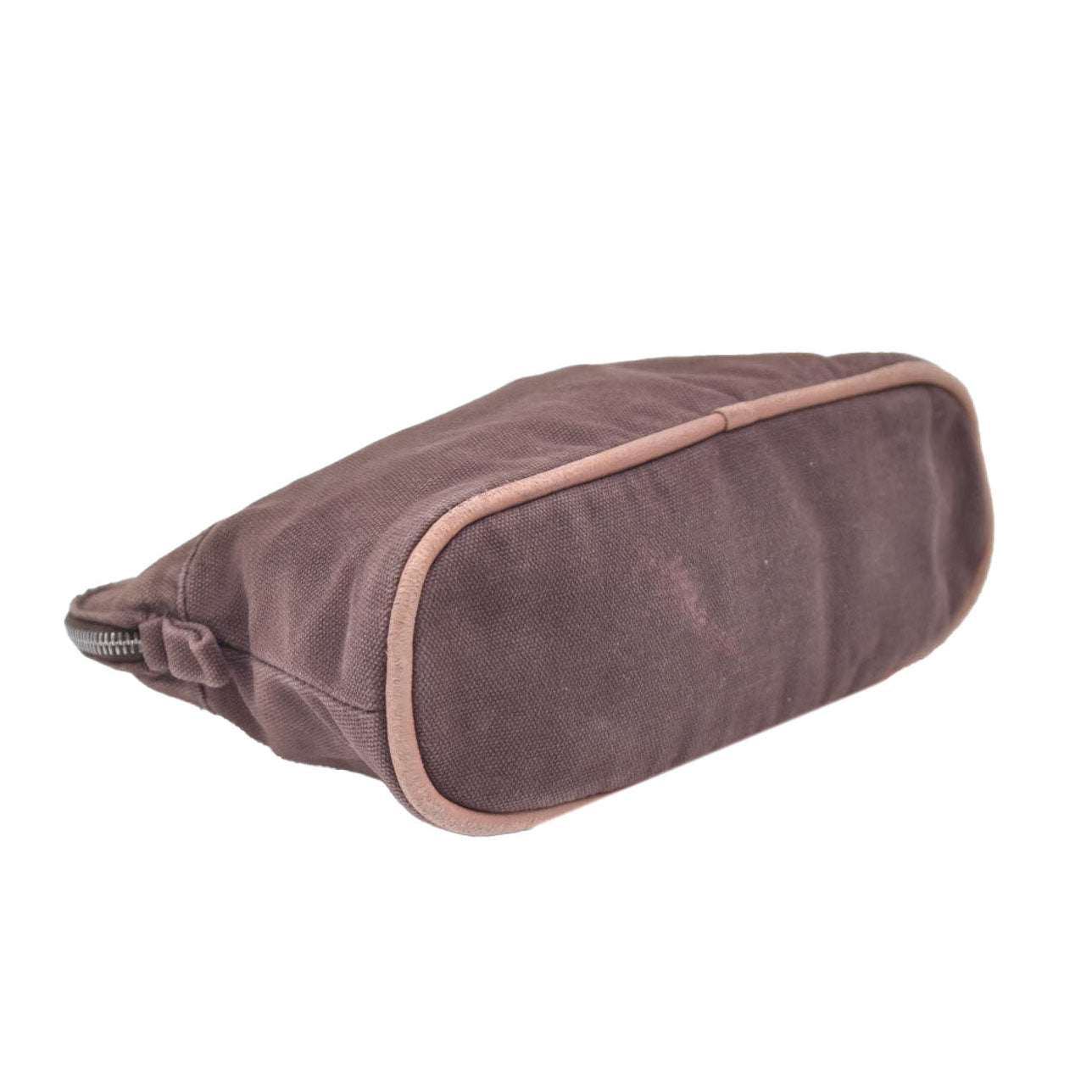 $520 HERMES Cotton Canvas Bolide MM Cosmetic Pouch Brown CONSIGNMENT 10021211