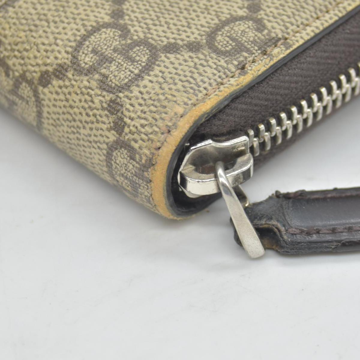 Gucci GG Supreme Monogram Web Bee Zip Around Wallet Beige Cocoa CONSIGNMENT