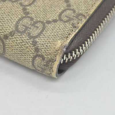 Gucci GG Supreme Monogram Web Bee Zip Around Wallet Beige Cocoa CONSIGNMENT