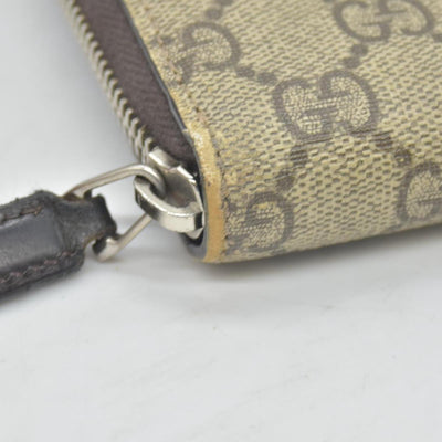 Gucci GG Supreme Monogram Web Bee Zip Around Wallet Beige Cocoa CONSIGNMENT