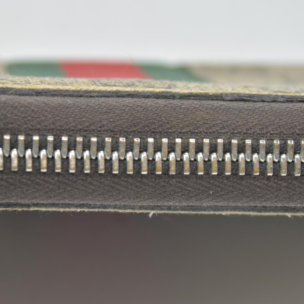Gucci GG Supreme Monogram Web Bee Zip Around Wallet Beige Cocoa CONSIGNMENT