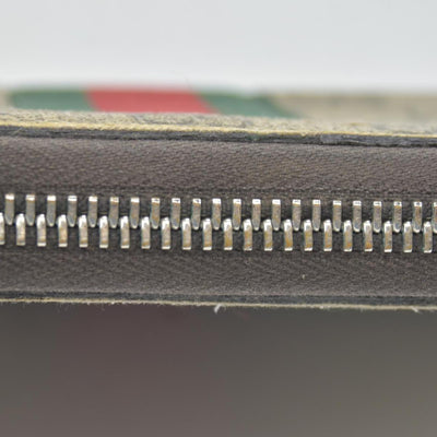 Gucci GG Supreme Monogram Web Bee Zip Around Wallet Beige Cocoa CONSIGNMENT