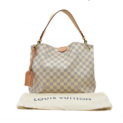 Louis Vuitton Graceful Mm Rose Ballerine White Damier Azur Canvas Tote