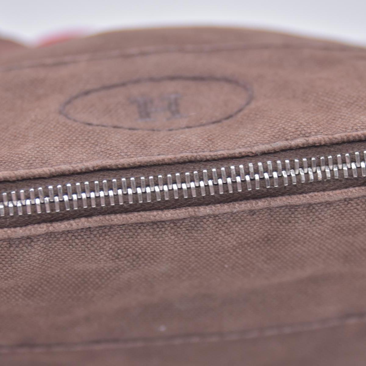 $520 HERMES Cotton Canvas Bolide MM Cosmetic Pouch Brown CONSIGNMENT 10021211