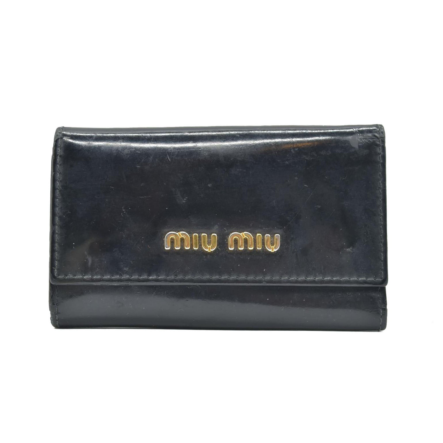 $440 MIU MIU Logo Patent Leather 6 Ring Key Case Black CONSIGNMENT