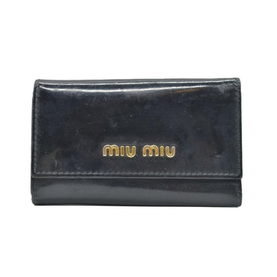 $440 MIU MIU Logo Patent Leather 6 Ring Key Case Black CONSIGNMENT