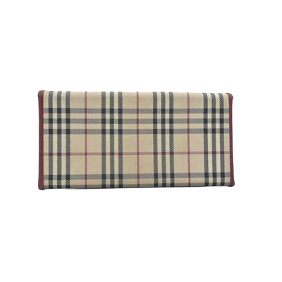 Burberry Beige & Burgundy Canvas Leather Nova Check Long Wallet CONSIGNMENT