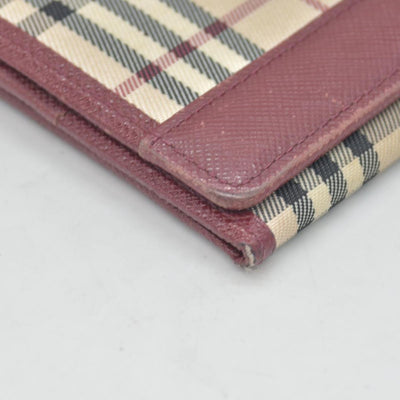 Burberry Beige & Burgundy Canvas Leather Nova Check Long Wallet CONSIGNMENT