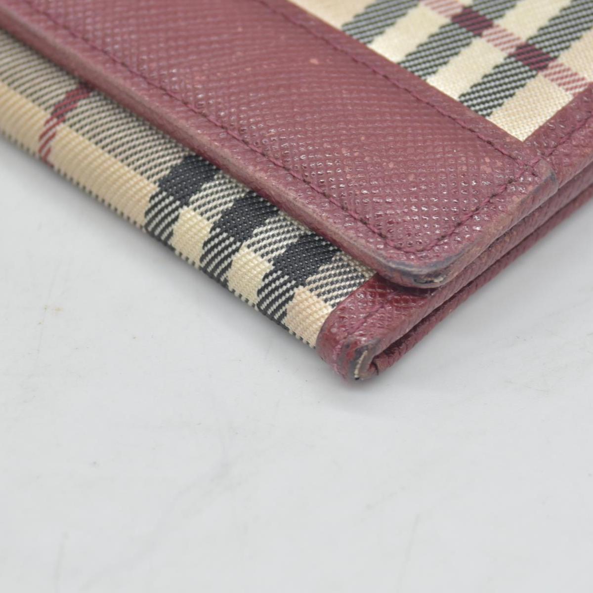 Burberry Beige & Burgundy Canvas Leather Nova Check Long Wallet CONSIGNMENT