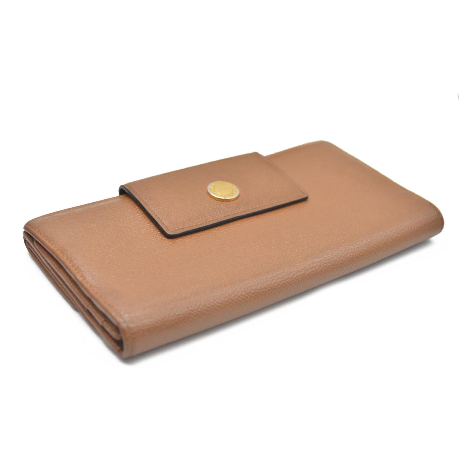 AUCTION $640 BVLGARI Classico Leather Long Bifold Wallet Brown