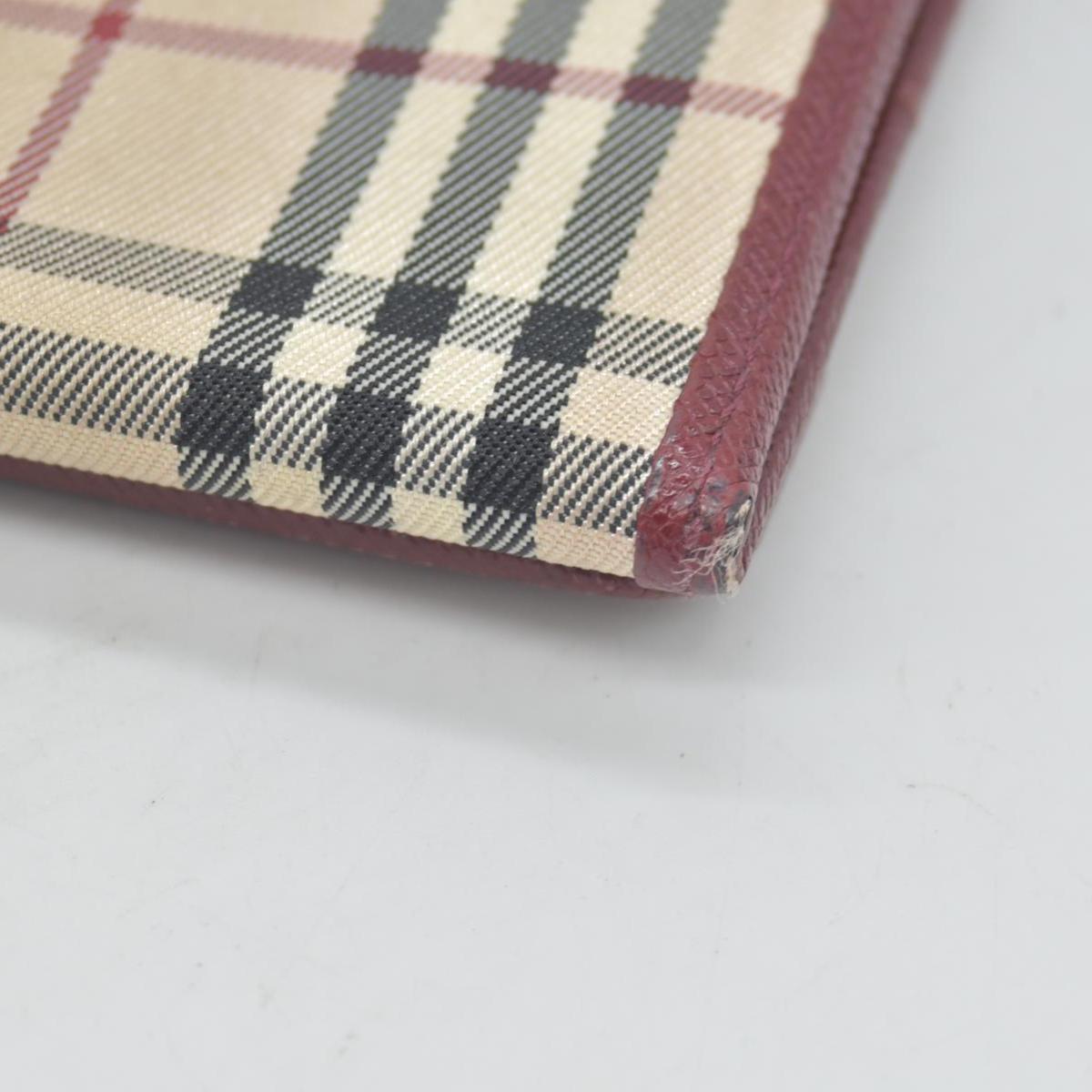 Burberry Beige & Burgundy Canvas Leather Nova Check Long Wallet CONSIGNMENT