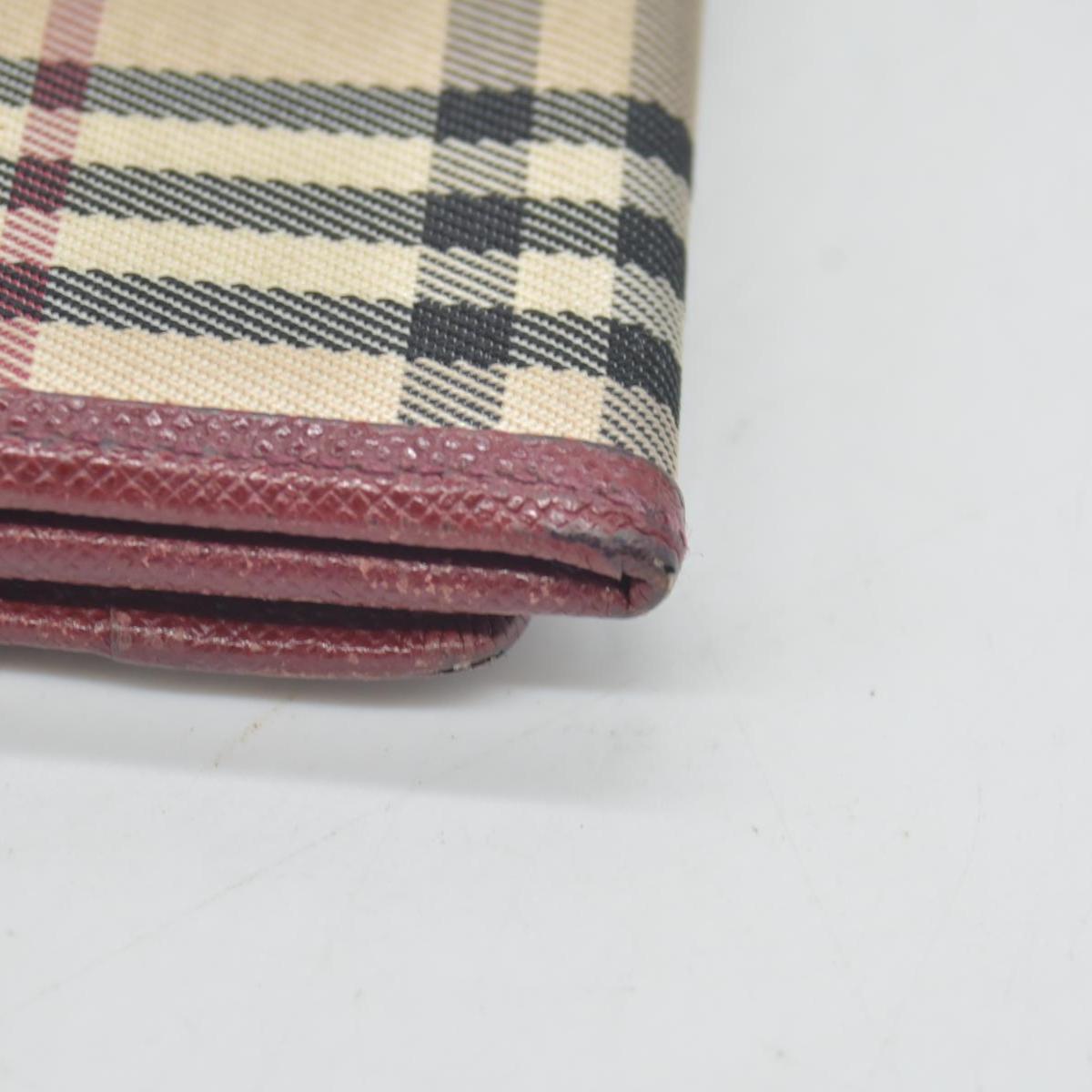 Burberry Beige & Burgundy Canvas Leather Nova Check Long Wallet CONSIGNMENT