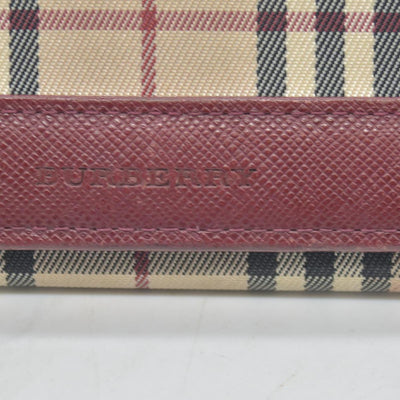 Burberry Beige & Burgundy Canvas Leather Nova Check Long Wallet CONSIGNMENT