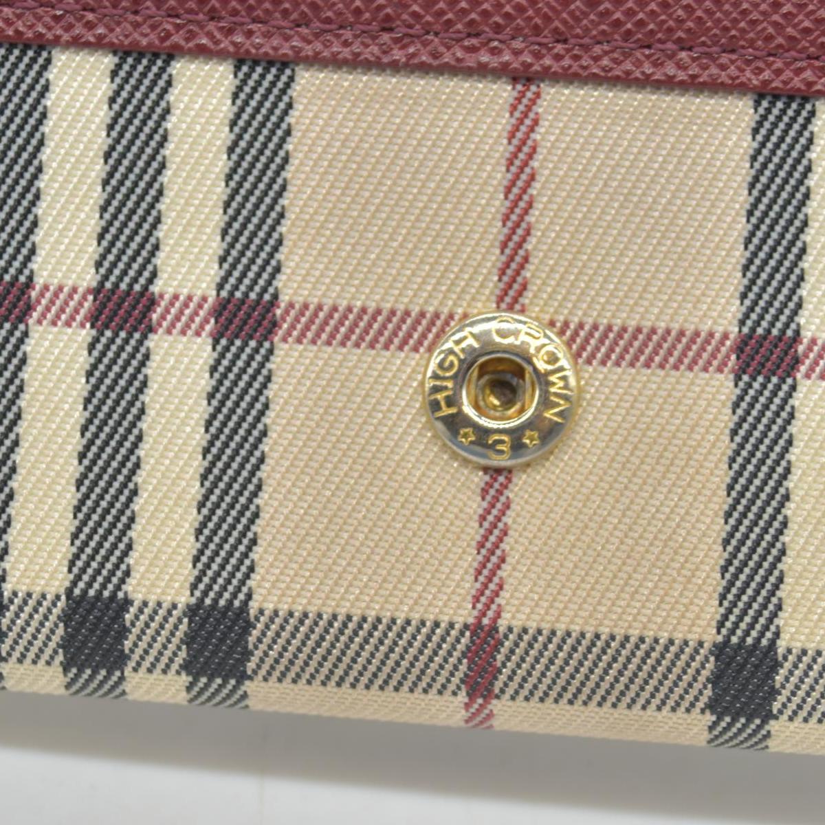 Burberry Beige & Burgundy Canvas Leather Nova Check Long Wallet CONSIGNMENT