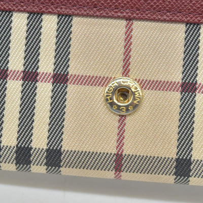 Burberry Beige & Burgundy Canvas Leather Nova Check Long Wallet CONSIGNMENT
