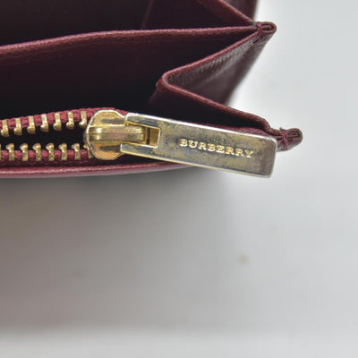 Burberry Beige & Burgundy Canvas Leather Nova Check Long Wallet CONSIGNMENT