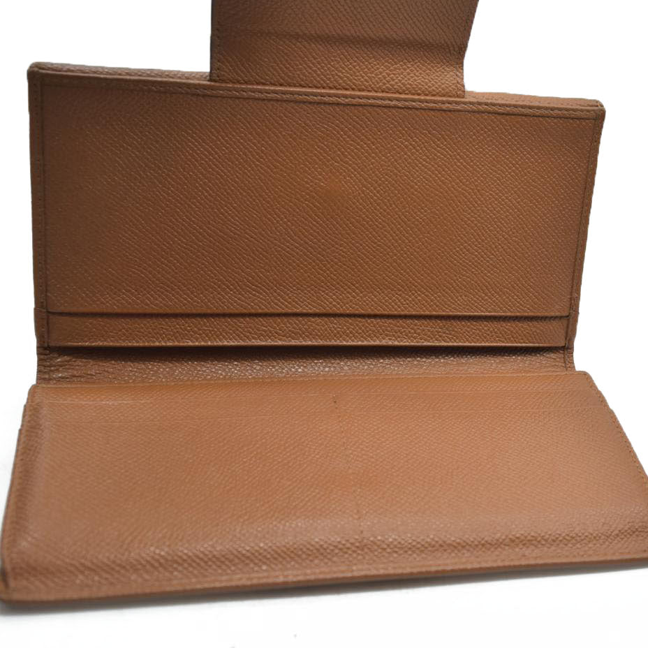 AUCTION $640 BVLGARI Classico Leather Long Bifold Wallet Brown