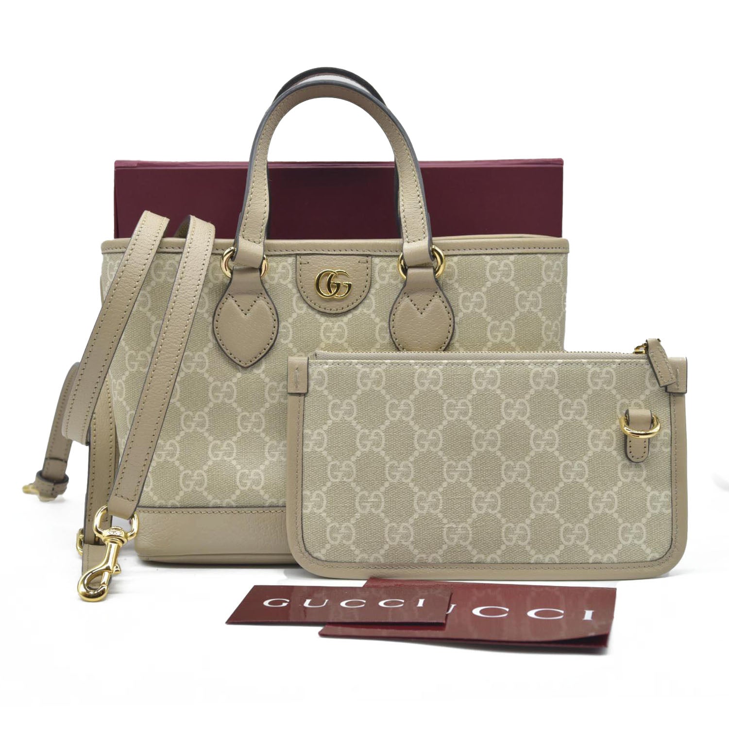 Gucci GG Supreme Monogram Textured Dollar Calfskin Mini Ophidia Shoulder Tote Bag Bag Beige Mystic White Oatmeal